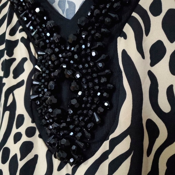 INC International Concepts animal print beaded tunic top shirt black beige S - Picture 5 of 12